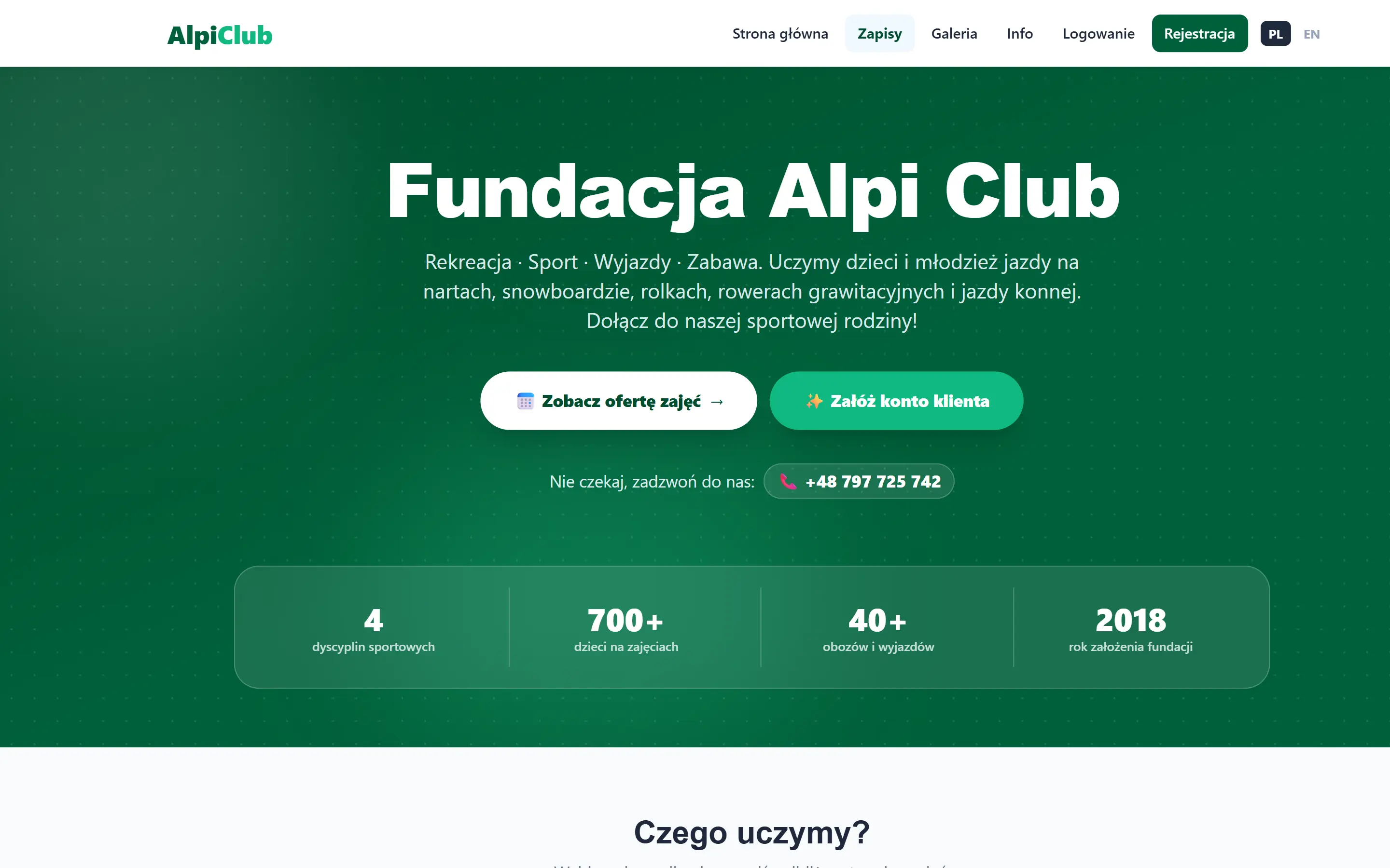 Zrzut ekranu platformy AlpiClub – widok na desktopie